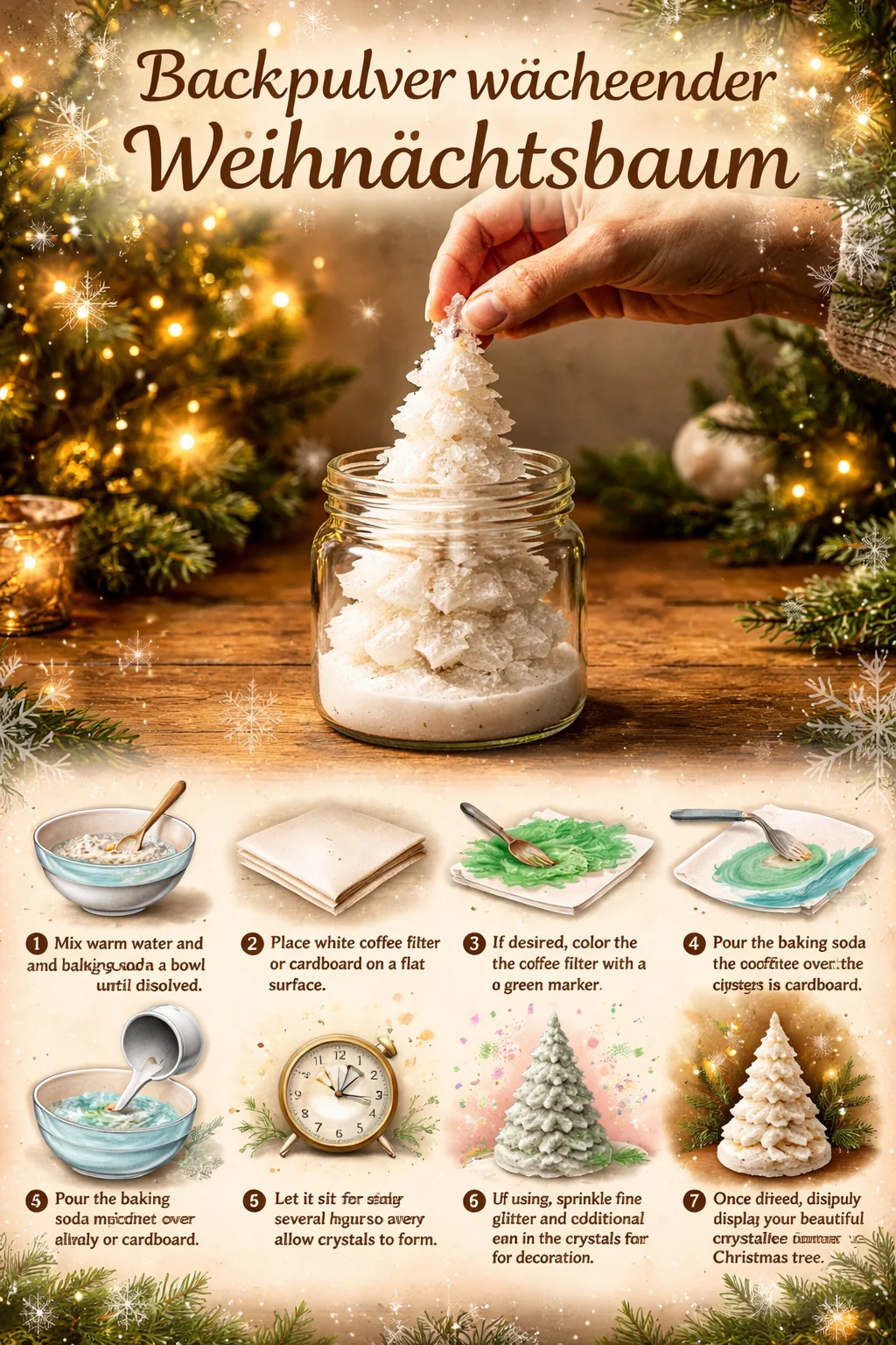 Wachsende Weihnachtsbaum-Methode mit Backpulver für ein festliches Zuhause