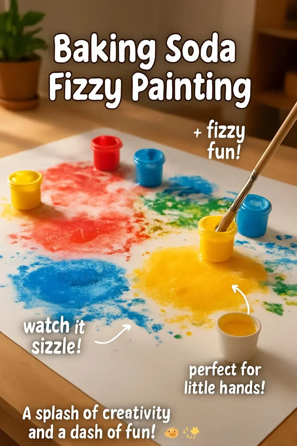 Colorful baking soda fizzy painting activity for kids