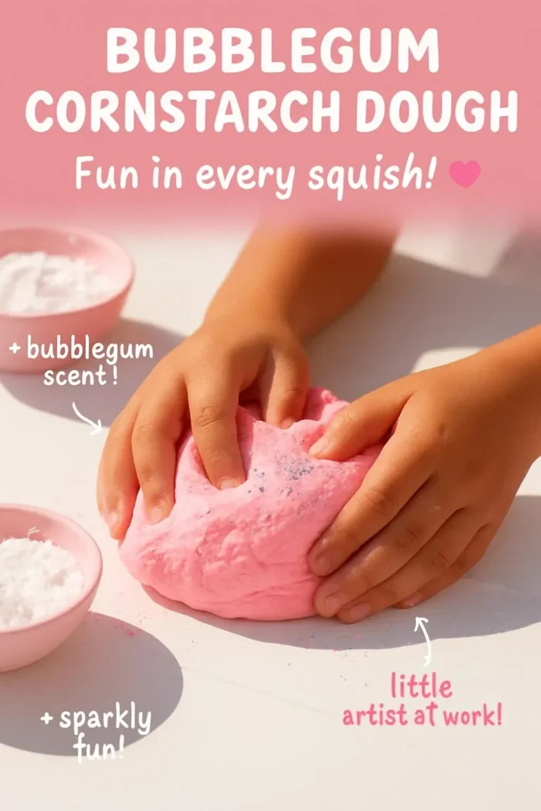 Colorful Bubblegum Cornstarch Dough for kids' crafts and sensory play