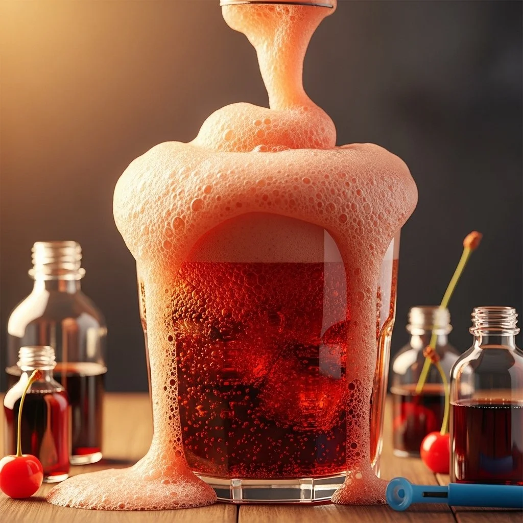 Cherry Cola Fizz-Up Foam drink with vibrant bubbles and cherry flavor