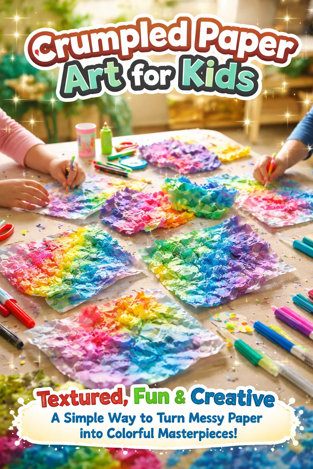 Colorful crumpled paper art projects for kids' creativity and fun