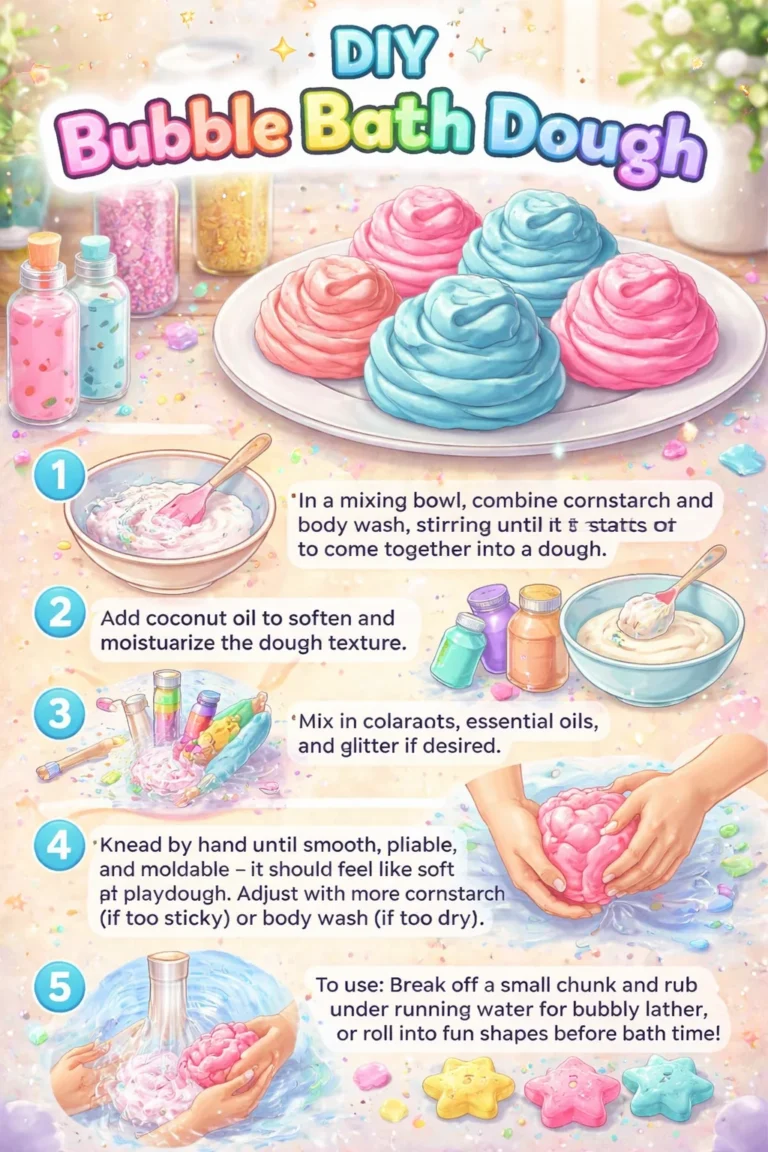 Colorful DIY bubble bath dough displayed in various shapes and textures.