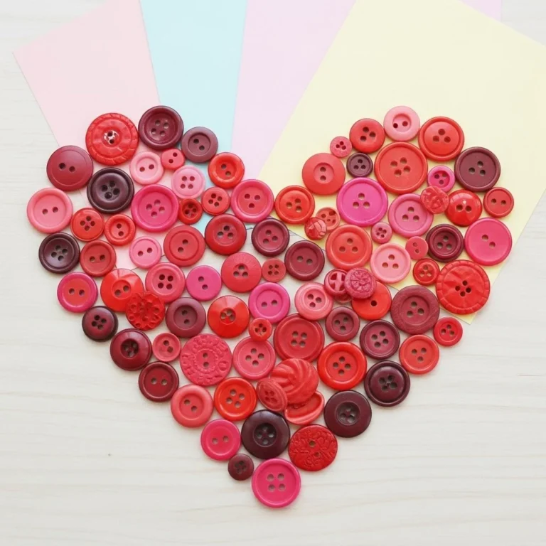 DIY button art heart card made with colorful buttons and craft materials