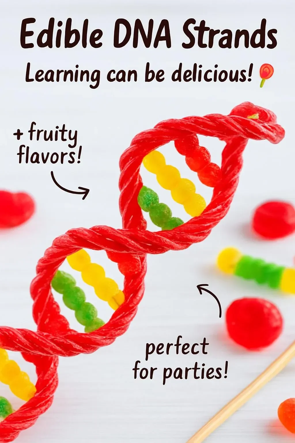 Colorful edible DNA strands used in innovative culinary presentations.