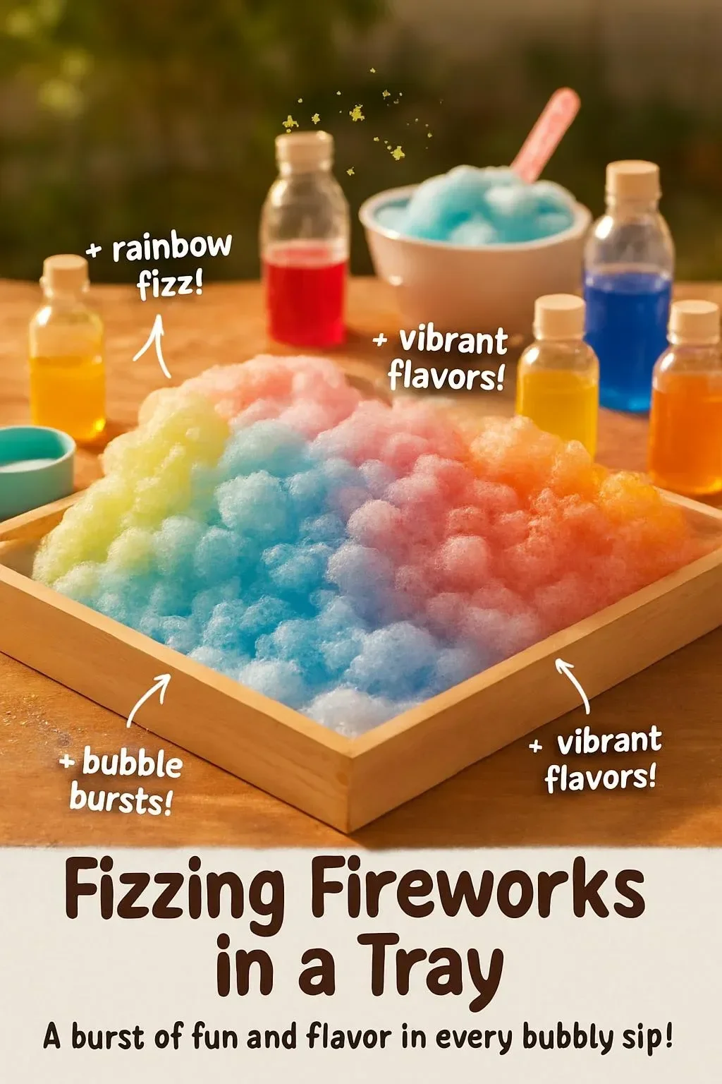A colorful display of fizzing fireworks in a tray, ready for celebration.