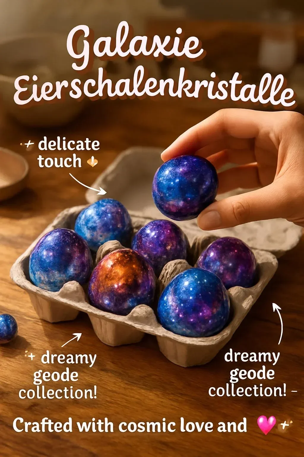 Galaxie Eierschalenkristalle in verschiedenen Farben und Formen