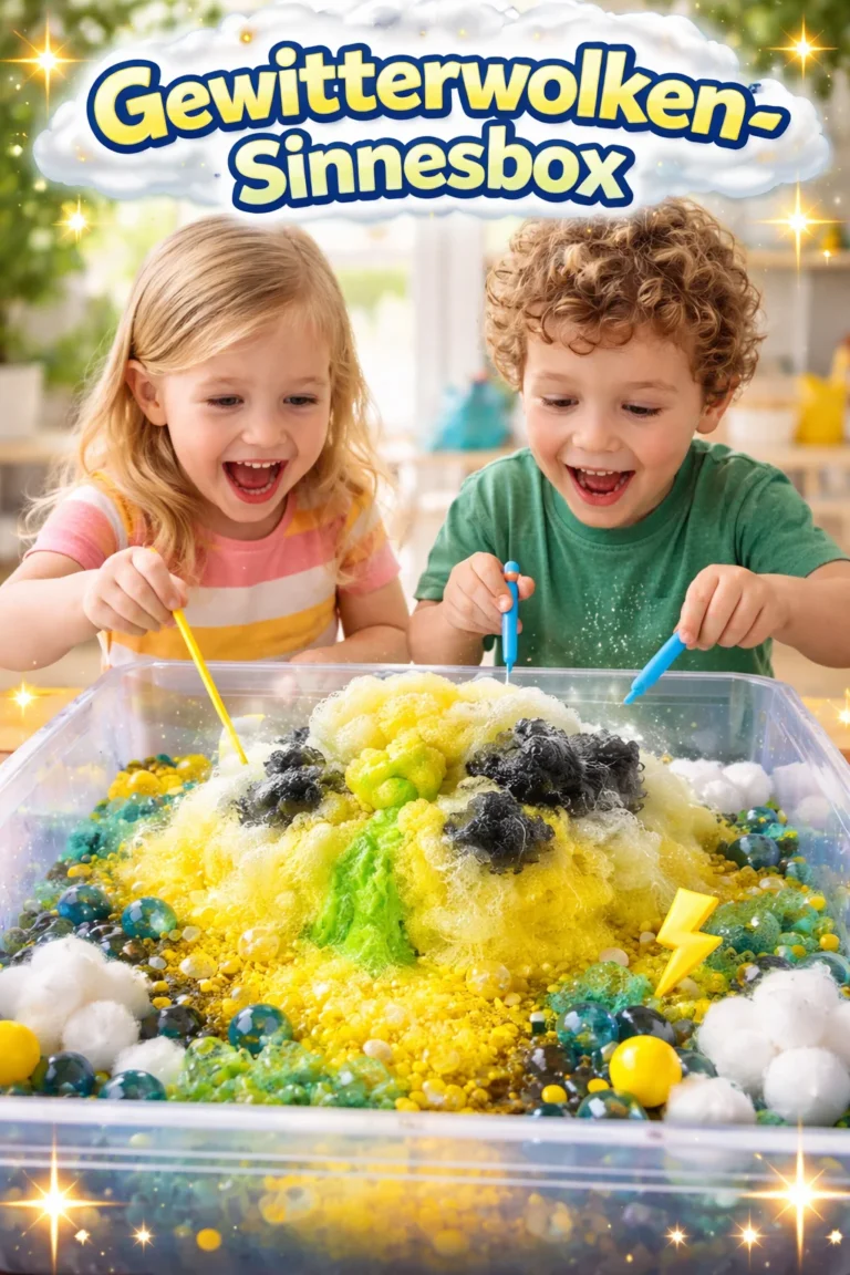 Gewitterwolken-Sinnesbox mit verschiedenen Elementen der Gewitterwolken