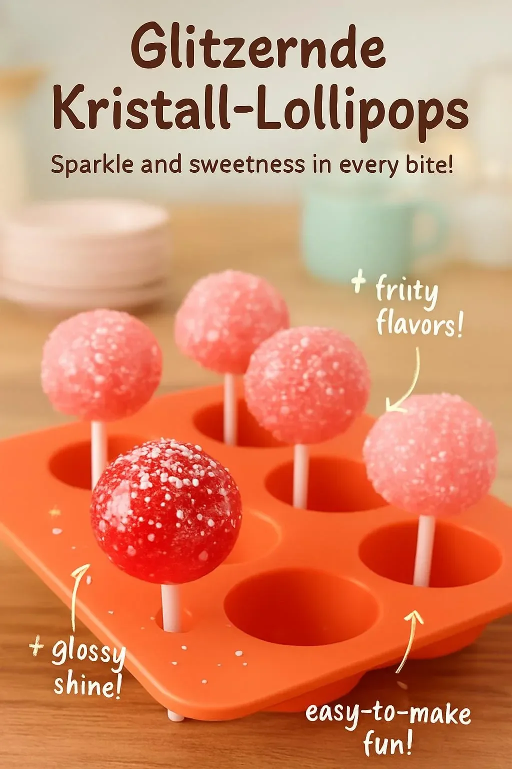 Glitzernde Kristall-Lollipops in verschiedenen Farben und Formen