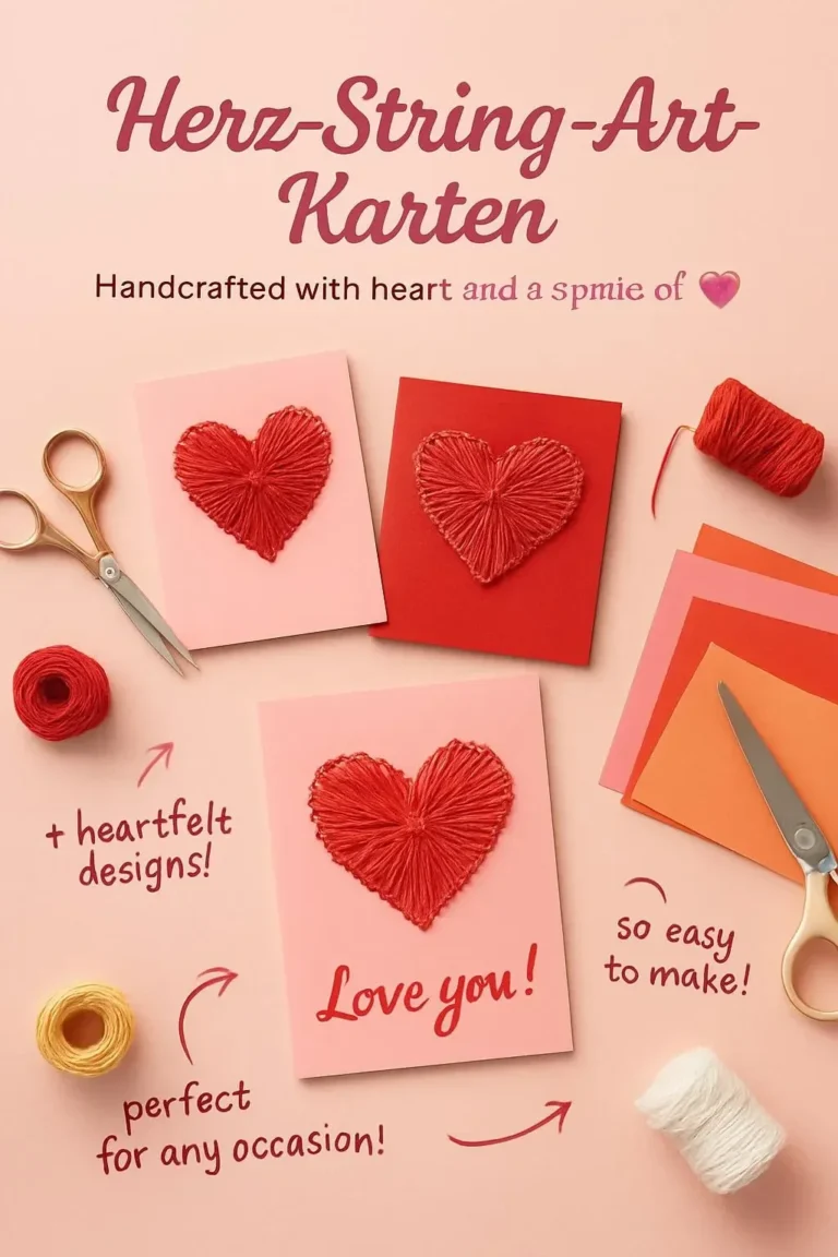 Heart string art cards crafted with colorful threads and creative designs.