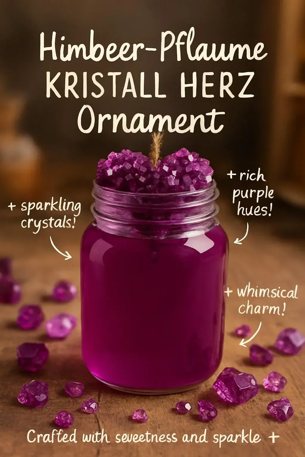 Himbeer-Pflaume Kristall Herz Ornament als dekoratives Element für Ihr Zuhause.