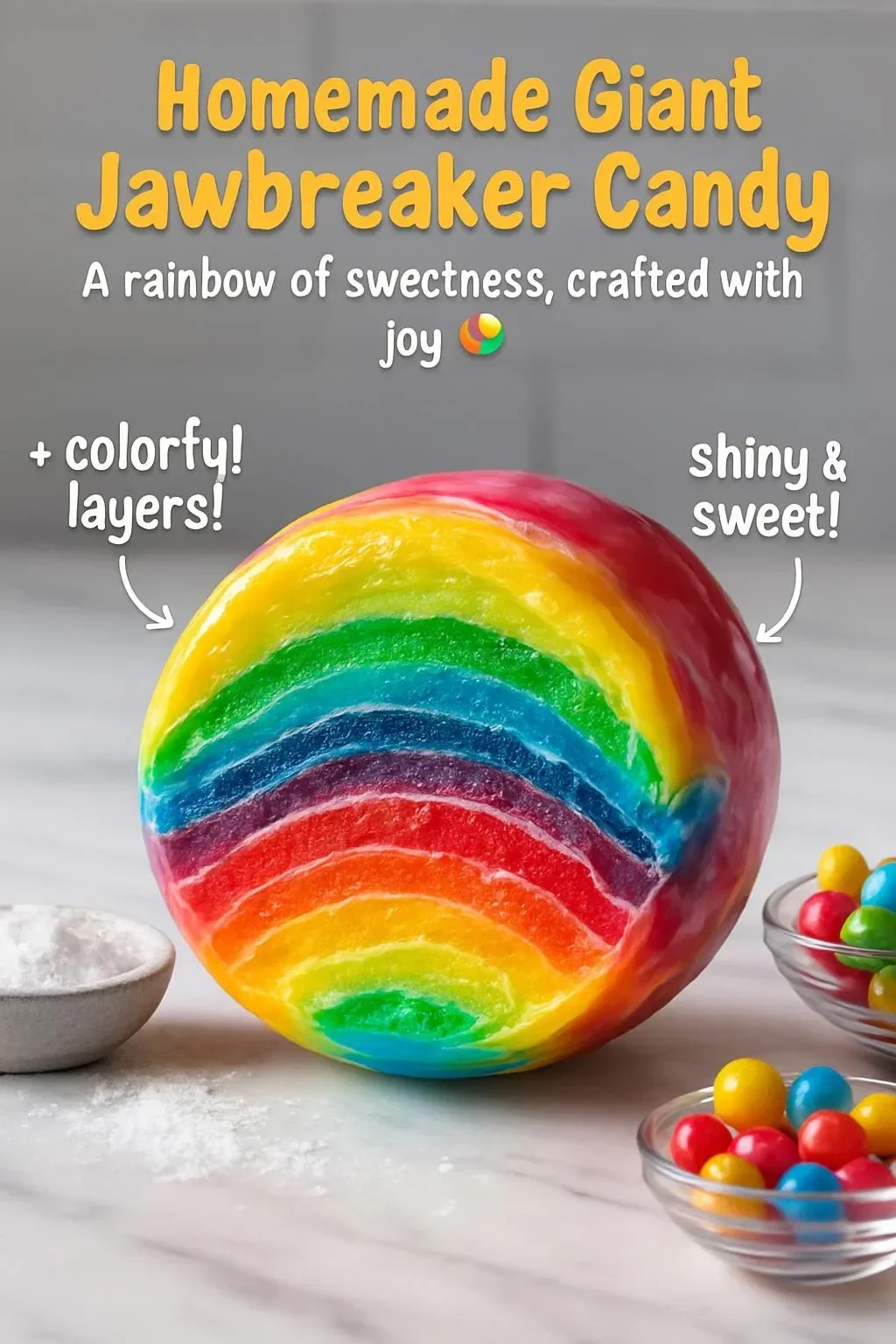 Homemade giant jawbreaker candy recipe with colorful layers