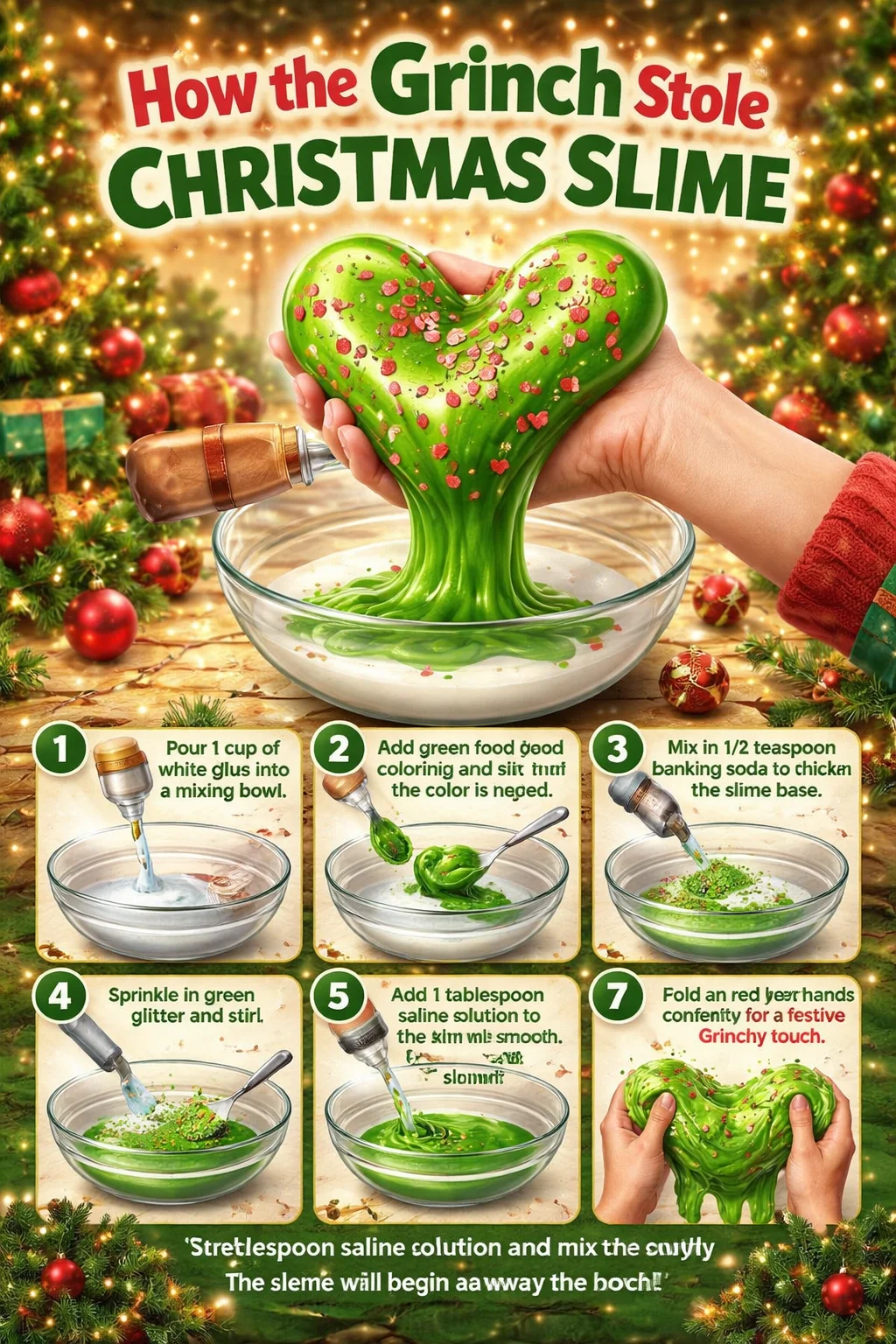 Festive Grinch slime inspired by How the Grinch Stole Christmas.