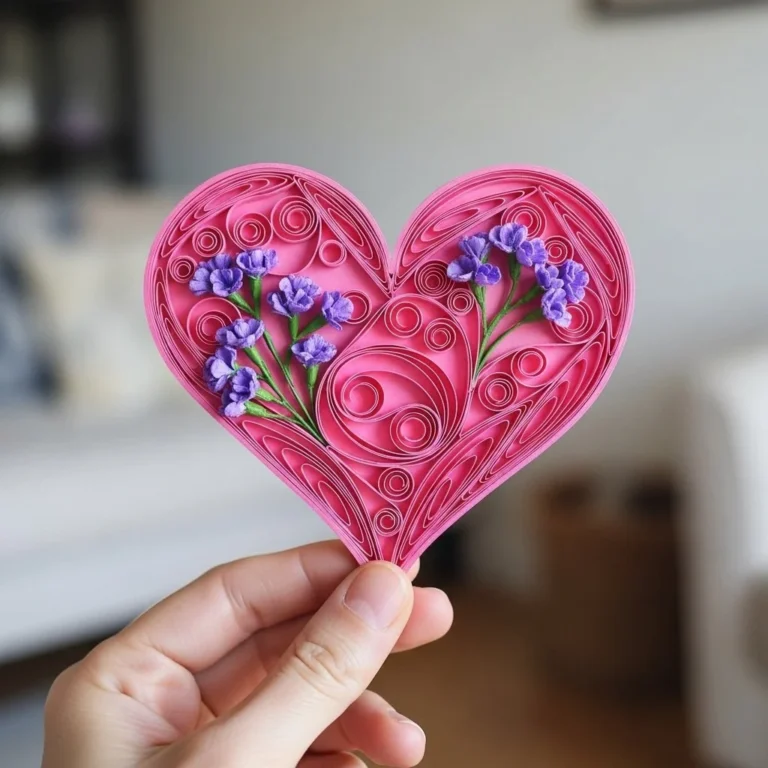 DIY paper quilled heart card tutorial with colorful quilled designs.