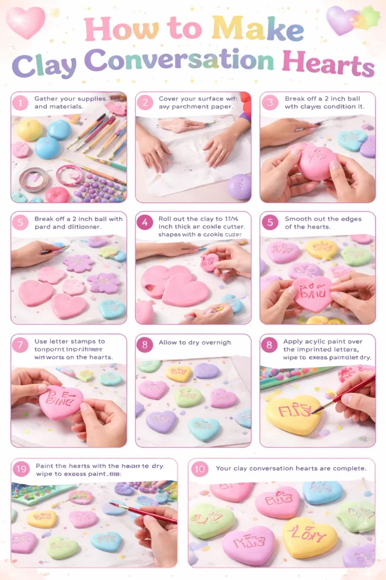 Colorful handmade clay conversation hearts for Valentine's Day