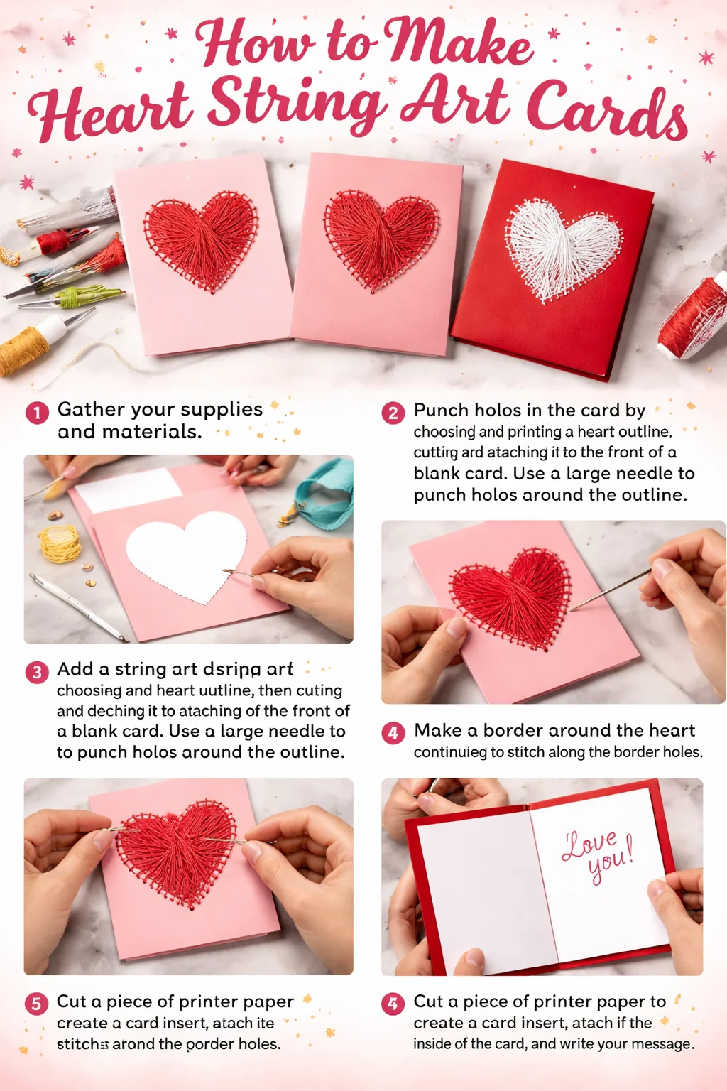 Handmade heart string art card featuring colorful threads and intricate design.