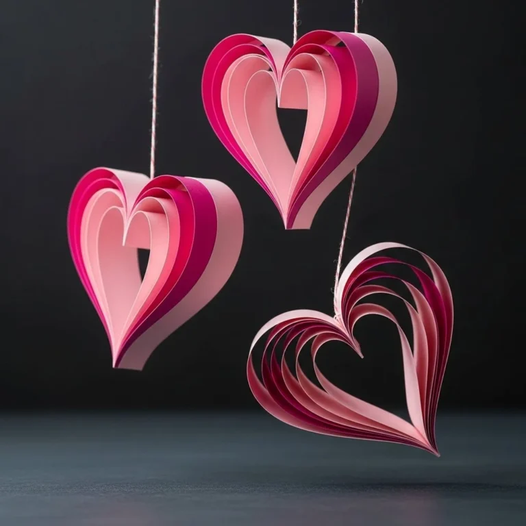 Colorful paper strip hearts crafted in various sizes and designs.