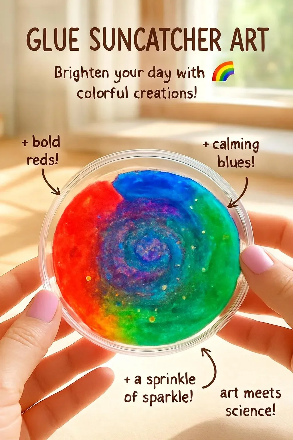 Bunte Kleber-Sonnenfänger Kunst im Sonnenlicht