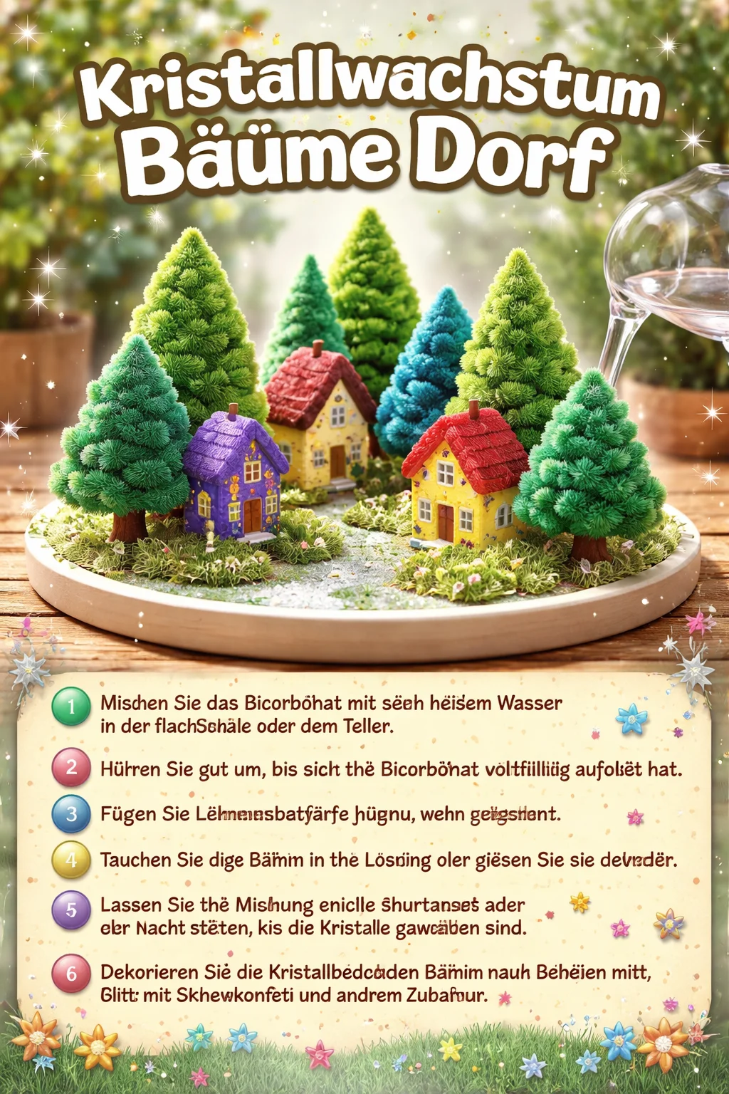 Kristallwachstum in Bäumen eines malerischen Dorfes