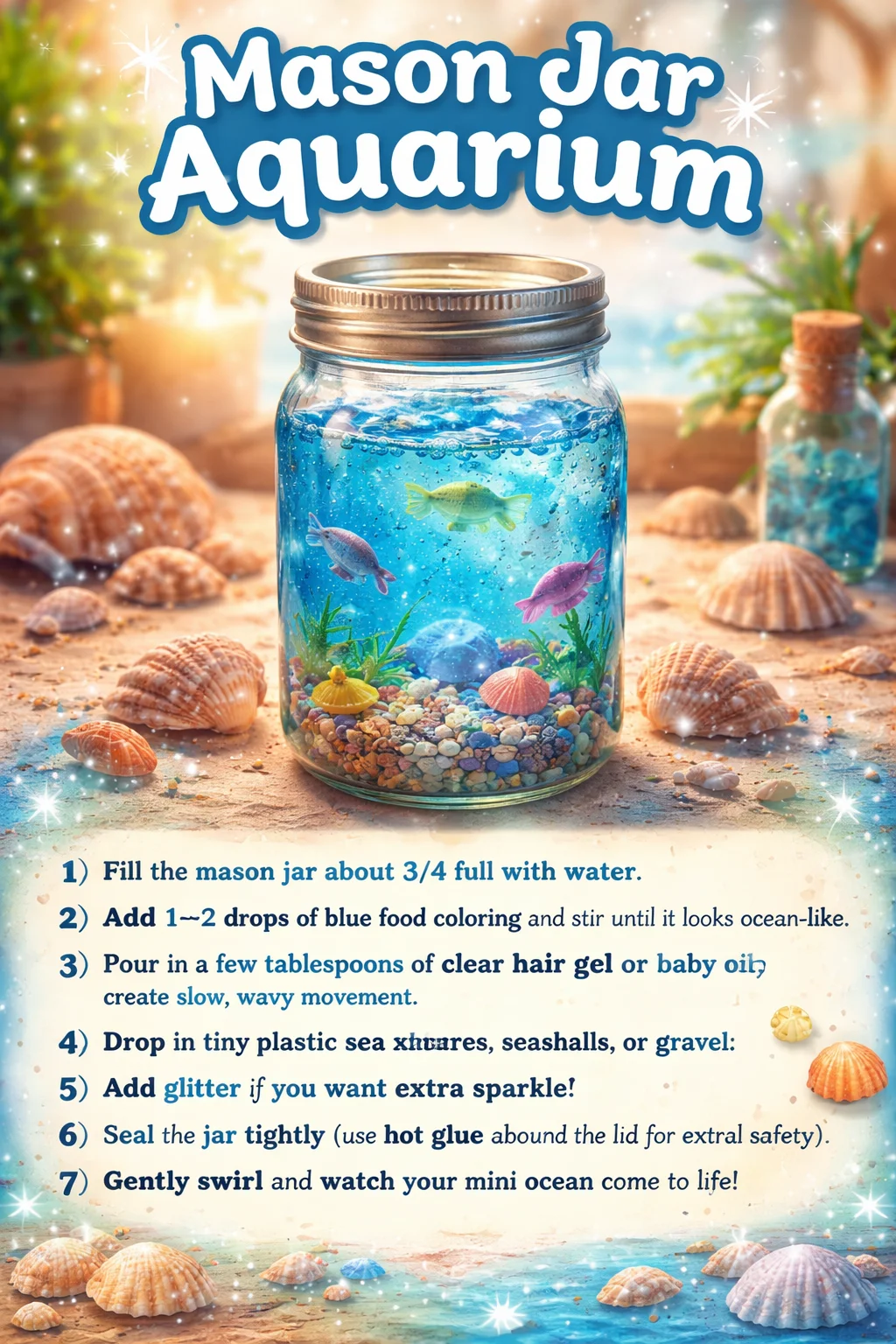 A beautifully set up Mason Jar Aquarium with colorful fish and aquatic plants.