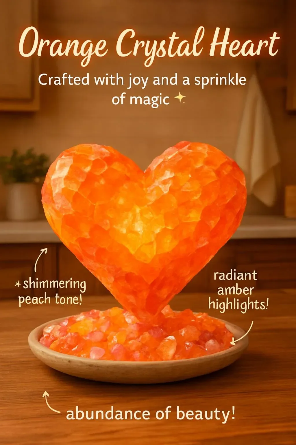 Orangene Kristallherz als elegantes Dekorationsstück