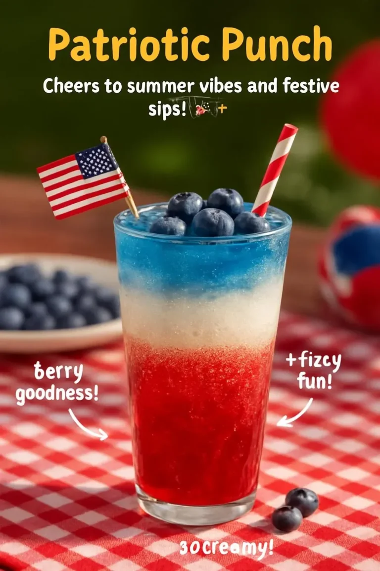 Colorful Patriotic Punch served in glasses for a festive celebration.