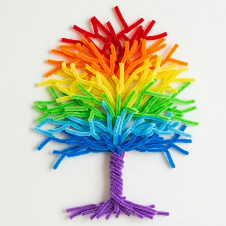 Fantasievoller Regenbogen-Kristallbaum aus bunten Kristallen für Dekoration.