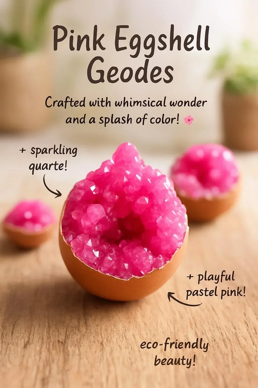 Rosa Eierschalen-Geoden in verschiedenen Größen und Formen, handgefertigt