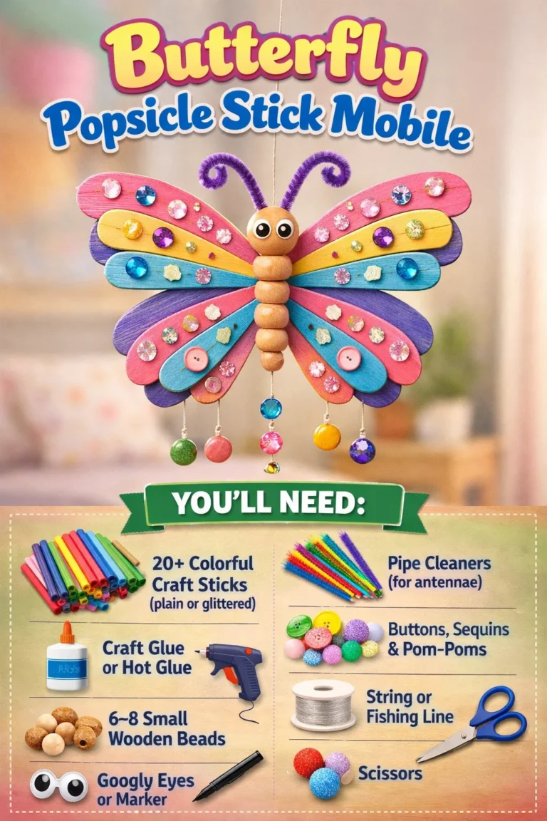 Colorful Butterfly Popsicle Stick Mobile hanging decor for kids