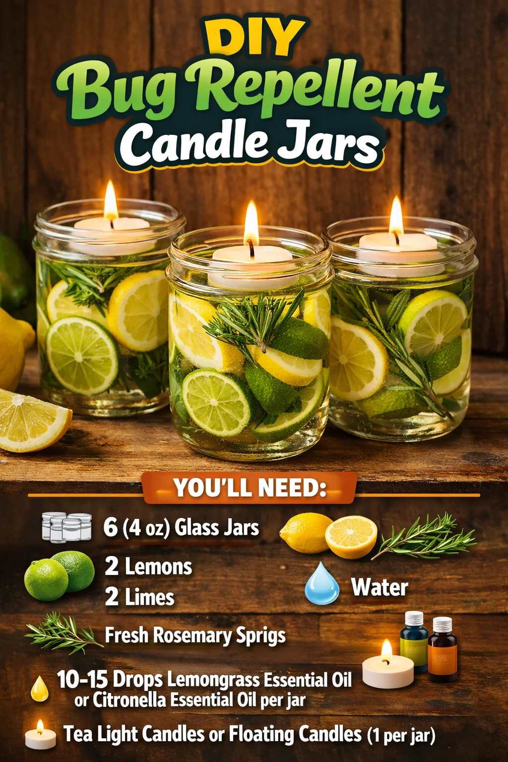 DIY bug repellent candle jars for keeping insects away