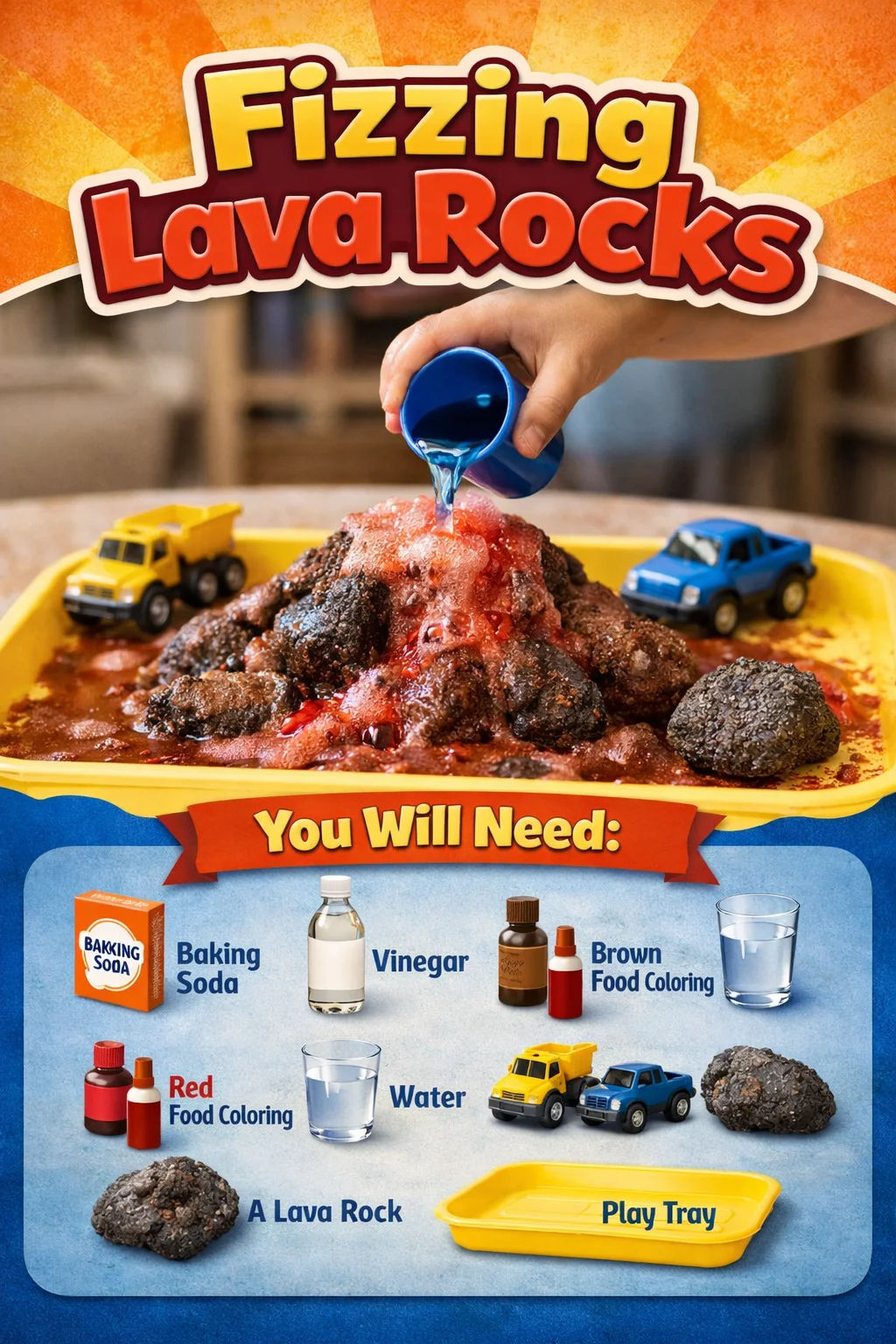 Fizzing lava rocks creating bubbly effects in a decorative setup