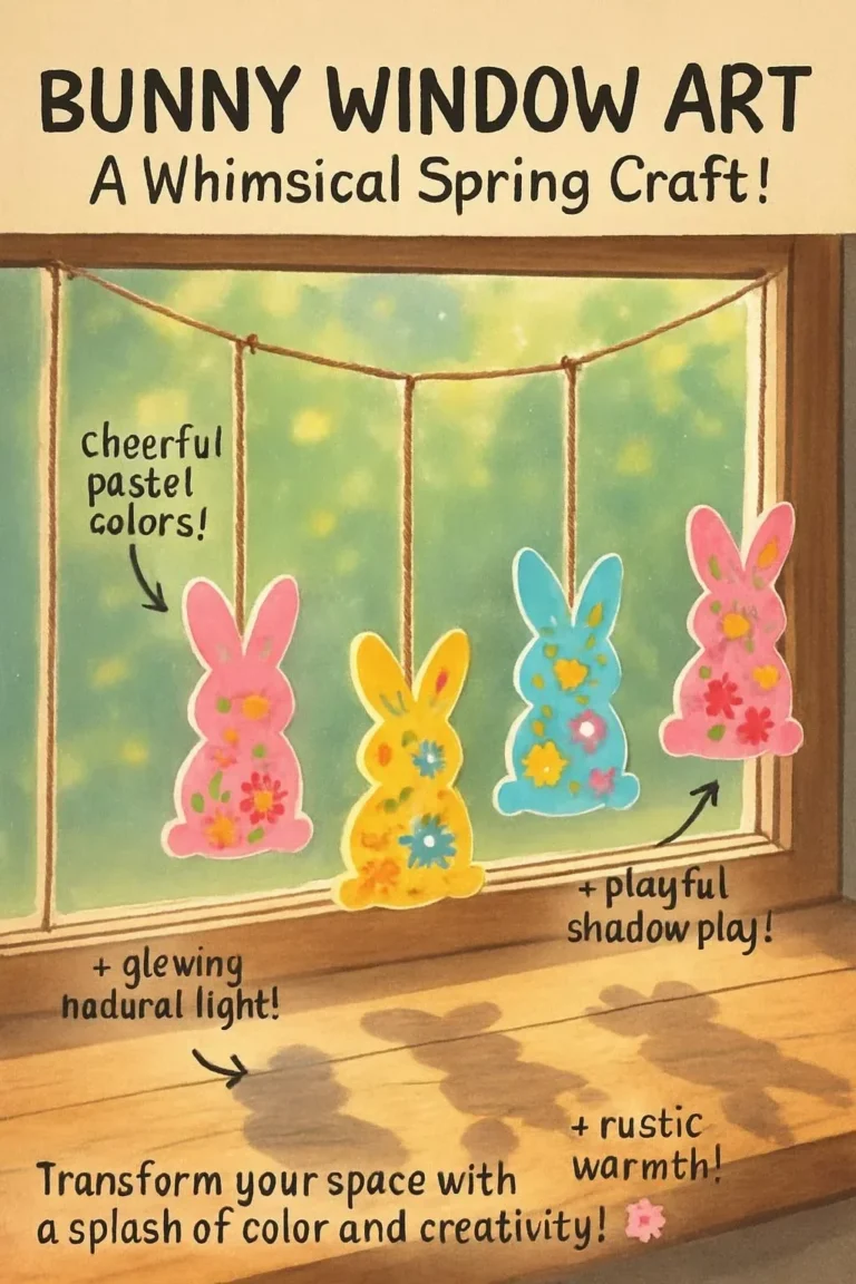 Beleuchtete Fensterkunst mit Hasen, Kleber und bunten Blumen.