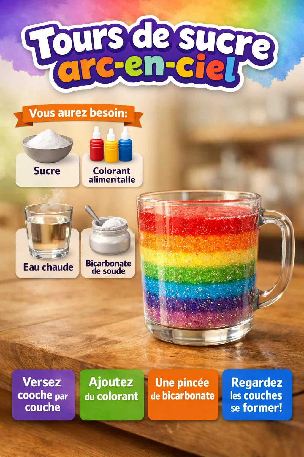 Tours de sucre arc-en-ciel colorées dans un festival sucré.