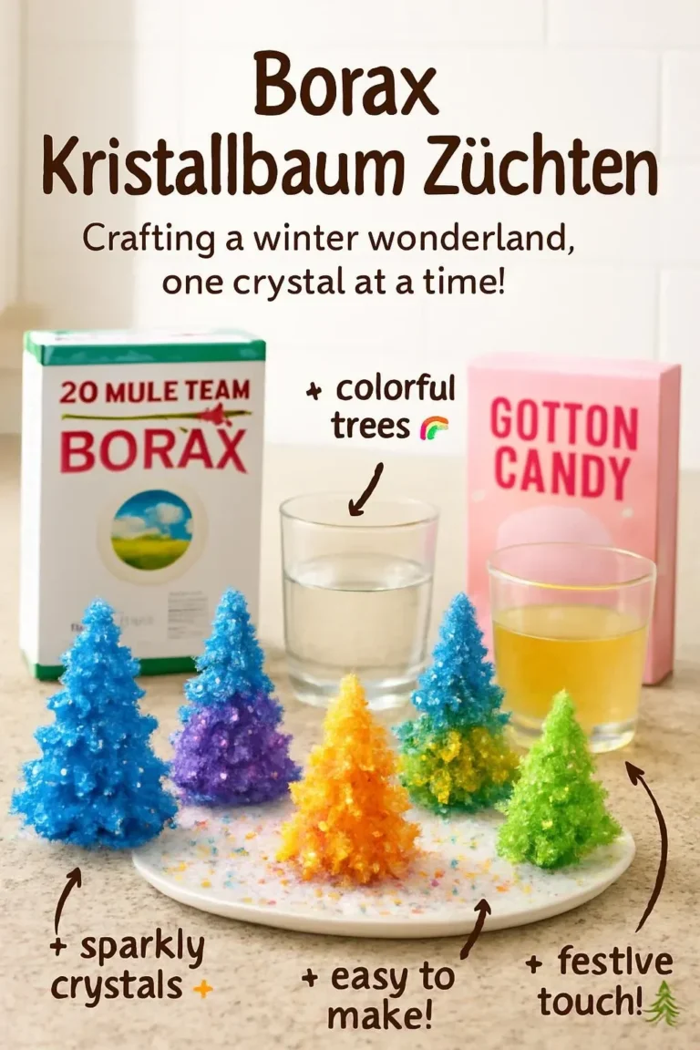 Borax Kristallbaum, der in einem DIY-Projekt züchten, zeigt glitzernde Kristalle.