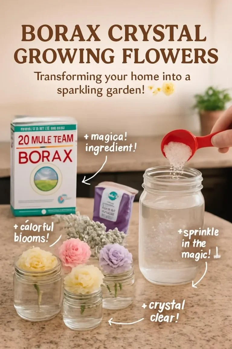 Borax Kristallwachstumsblumen in bunten Farben, ein kreatives DIY-Projekt.