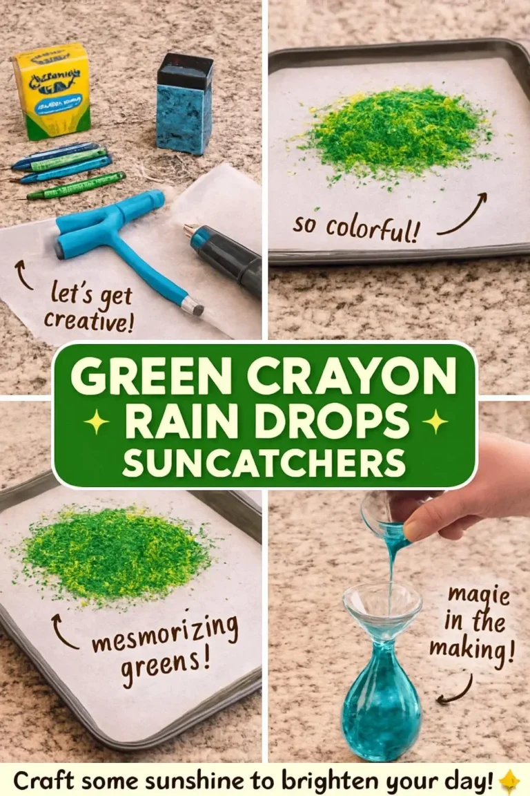 Grüner Wachsmalstift als Regentropfen Sonnenfänger für kreative Bastelideen.