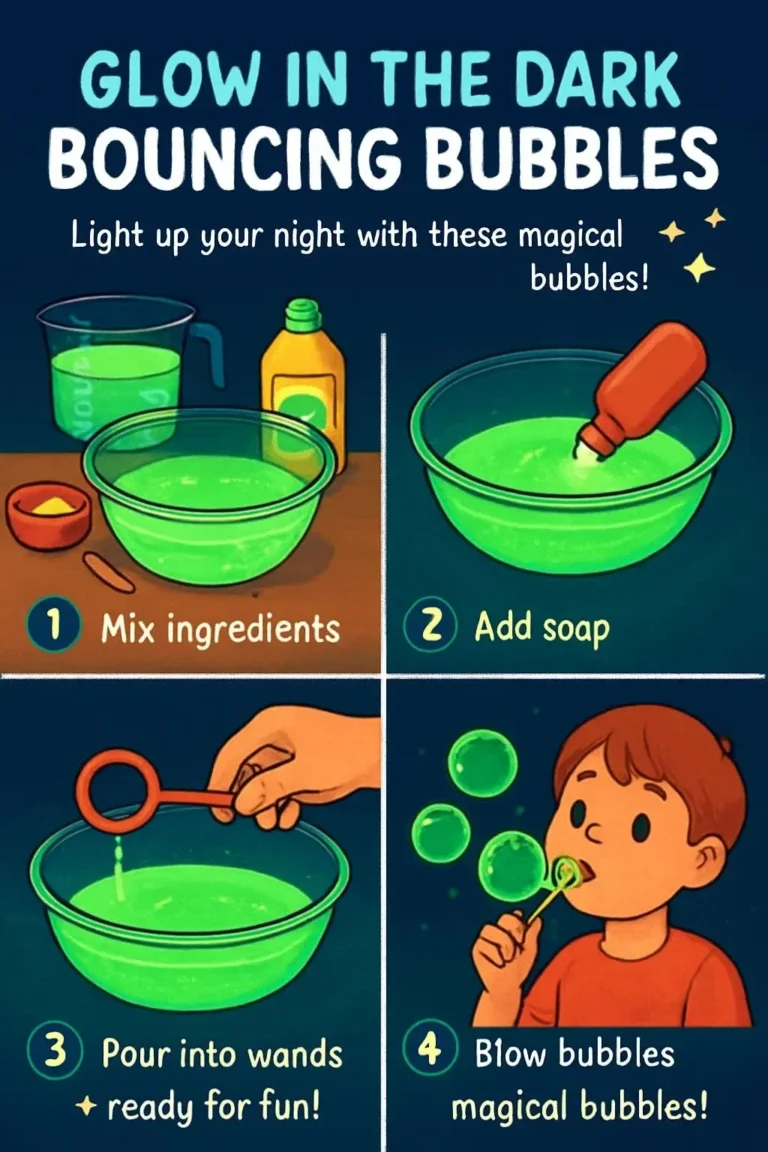 Leuchtende Blasen springen im Dunkeln und bringen Farbe ins Spiel.