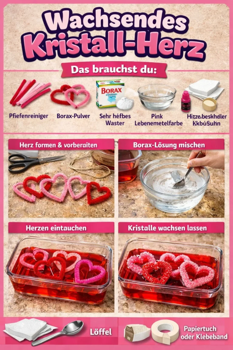 Kunstvolles Wachsendes Kristall-Herz, das Liebe und Entwicklung symbolisiert.