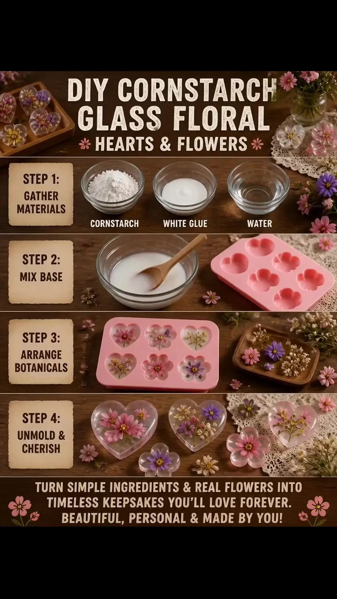 DIY Stärke-Glas Blumenherzen