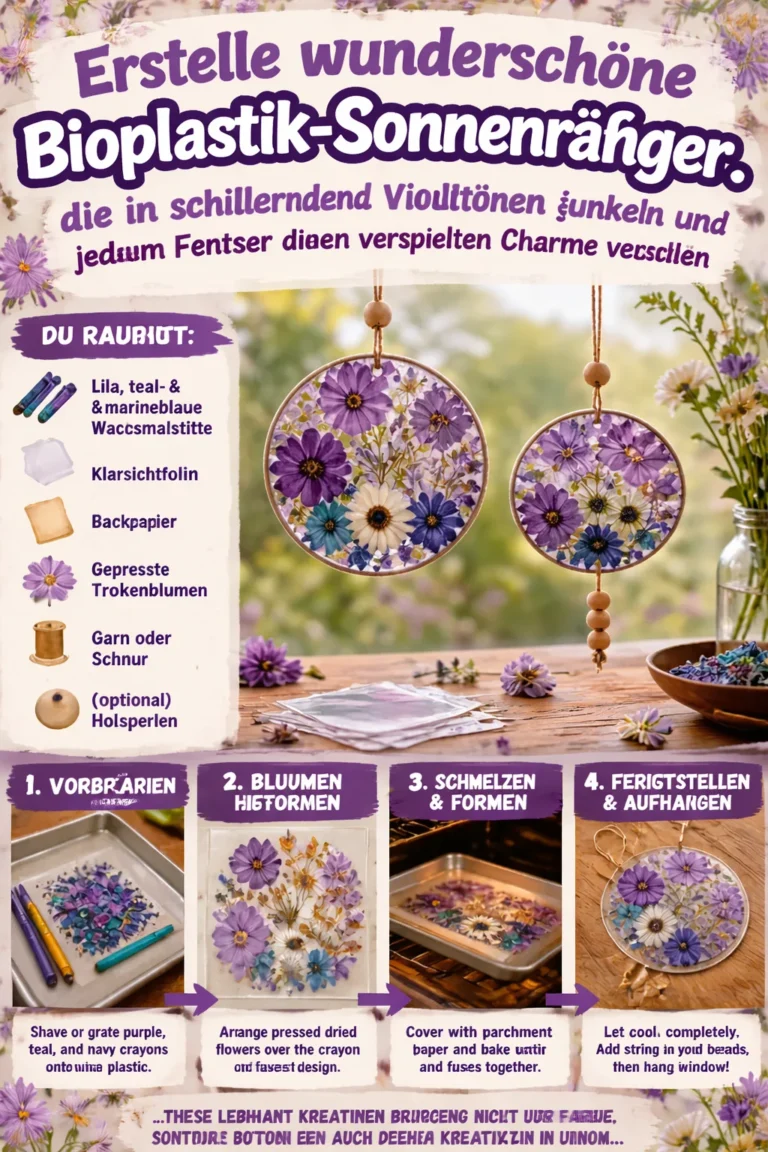 Bunt glitzernde Bioplastik-Sonnenfänger in Violetttönen am Fenster
