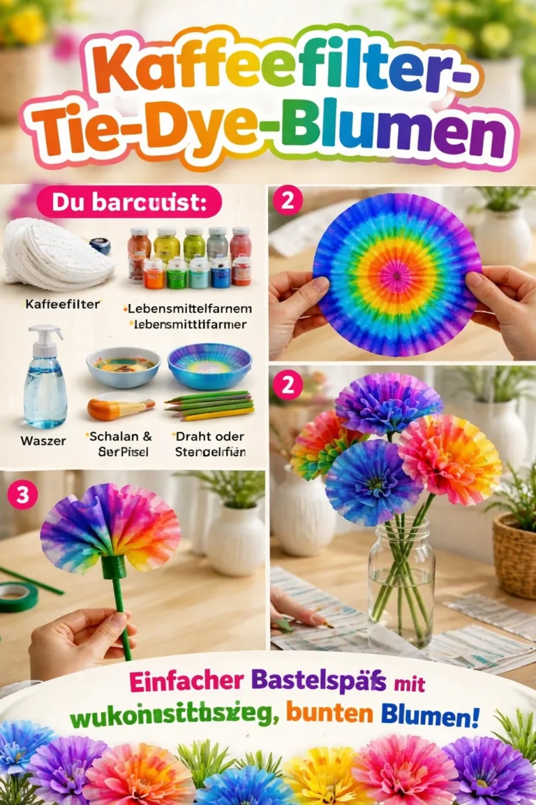 Kaffeefilter-Tie-Dye-Blumen in leuchtenden Farben für kreative Bastelideen