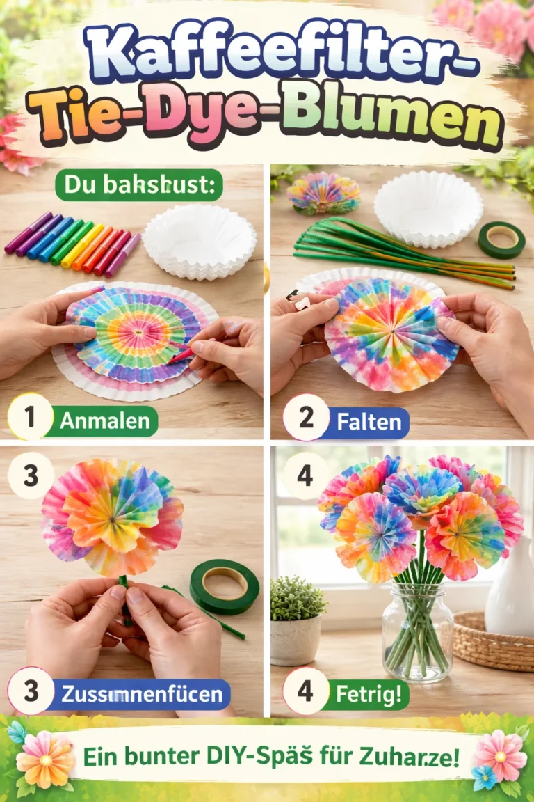 Bunte Kaffeefilter-Tie-Dye-Blumen für kreative Bastelideen
