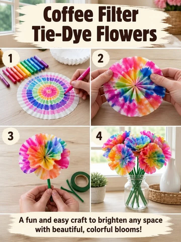 Kaffeefilter-Tie-Dye-Blumen